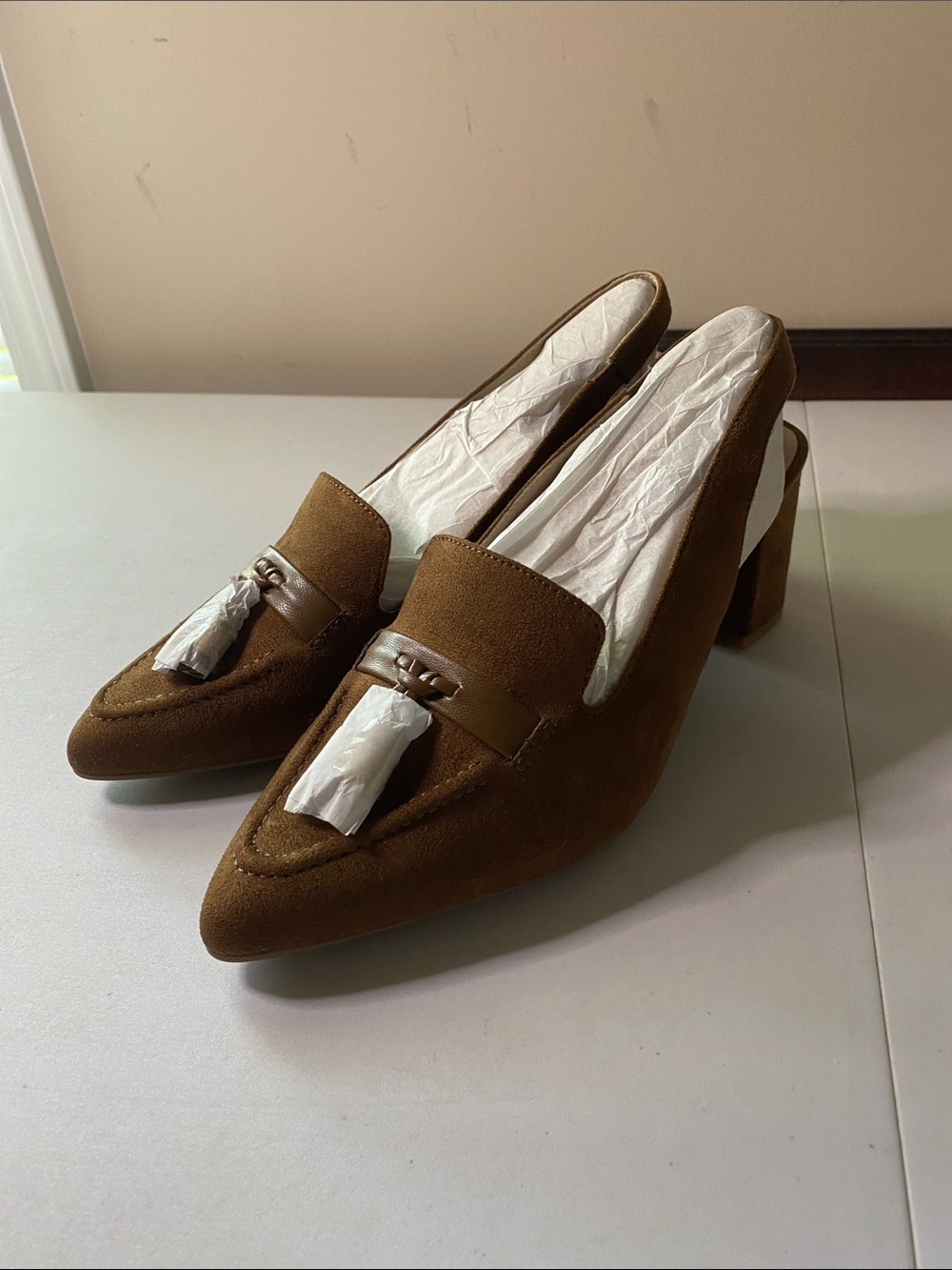 Life Stride Audrey Brown Suede Block Heel Loafers with Tassel